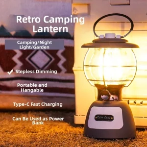 Dimmable LED Camping Lantern with Metal Hook 5200mAh Battery and Fast Charge