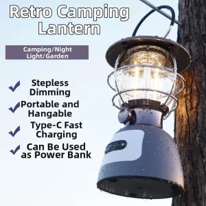 LED Camping Light with Built-in 5200mAh Battery Fast Charge Port and Hook